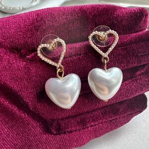 Zara Gold and White Heart Drop Earrings